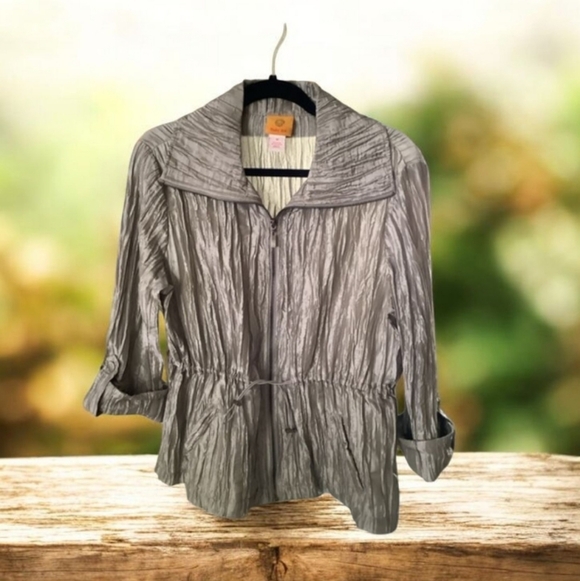 Ruby  Road jacket silver gray crinkle material size 12 big collar zipper… - Picture 3 of 13